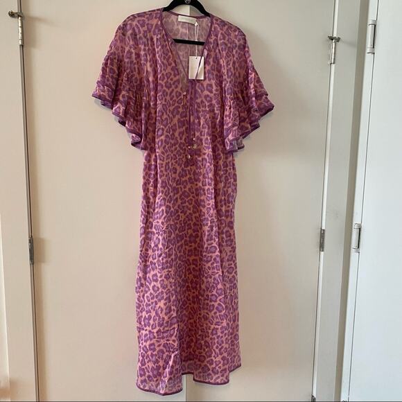 Zimmermann Teddy Ruffle Drawstring Belted Leopard Animal Print Midi Dress - Picture 6 of 10